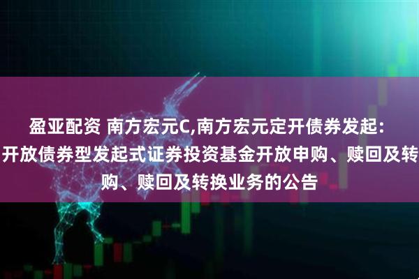 盈亚配资 南方宏元C,南方宏元定开债券发起: 南方宏元定期开放债券型发起式证券投资基金开放申购、赎回及转换业务的公告