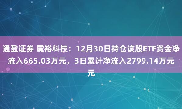 通盈证券 震裕科技：12月30日持仓该股ETF资金净流入665.03万元，3日累计净流入2799.14万元